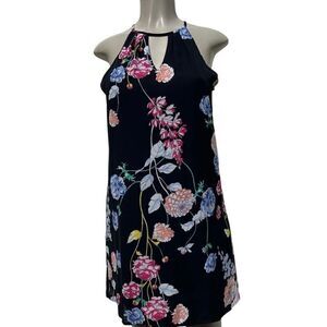 Candies Swing Mini Dress Women's Small Multicolor Floral Keyhole Halter Pleated